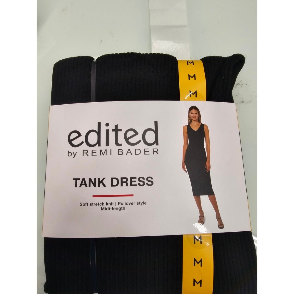 Edited by Remi Bader Womens Black Ribbed Tank Dress Midi‎ Stretch Knit 7ER8012 M